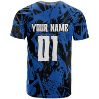 Personalized Motocross Rider T Shirt with Blue Graffiti Splash Pattern - Wonder Print Shop