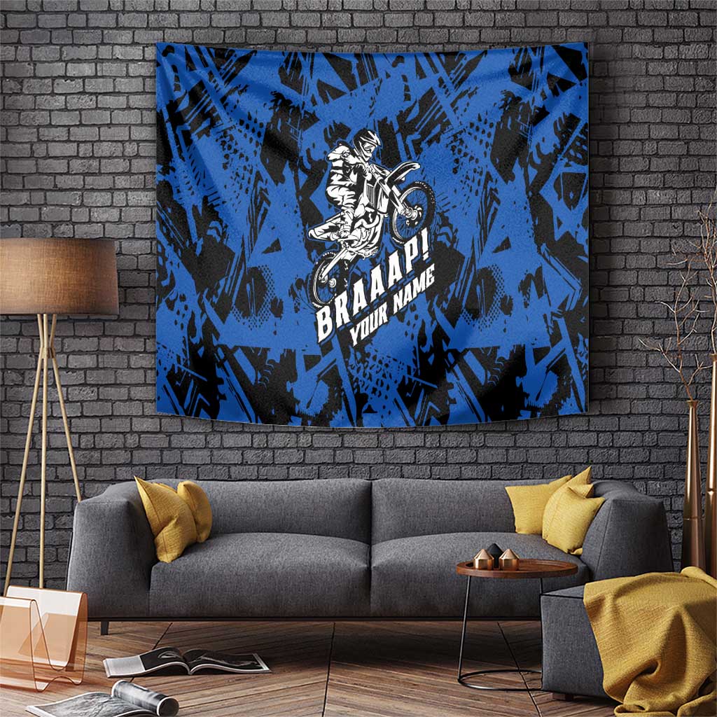 Personalized Motocross Rider Tapestry with Blue Graffiti Splash Pattern - Wonder Print Shop
