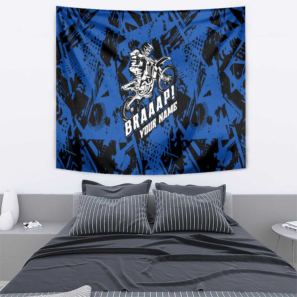 Personalized Motocross Rider Tapestry with Blue Graffiti Splash Pattern - Wonder Print Shop