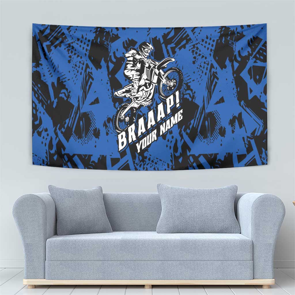 Personalized Motocross Rider Tapestry with Blue Graffiti Splash Pattern - Wonder Print Shop