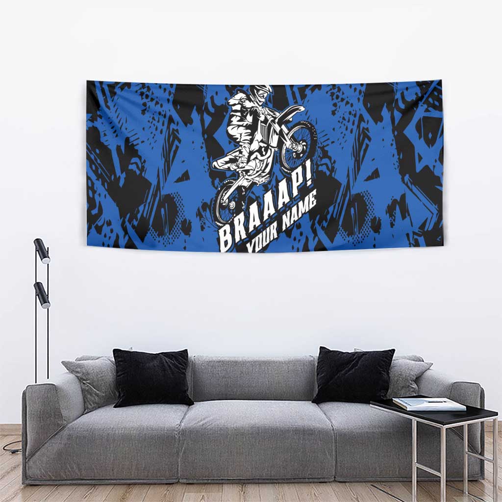 Personalized Motocross Rider Tapestry with Blue Graffiti Splash Pattern - Wonder Print Shop