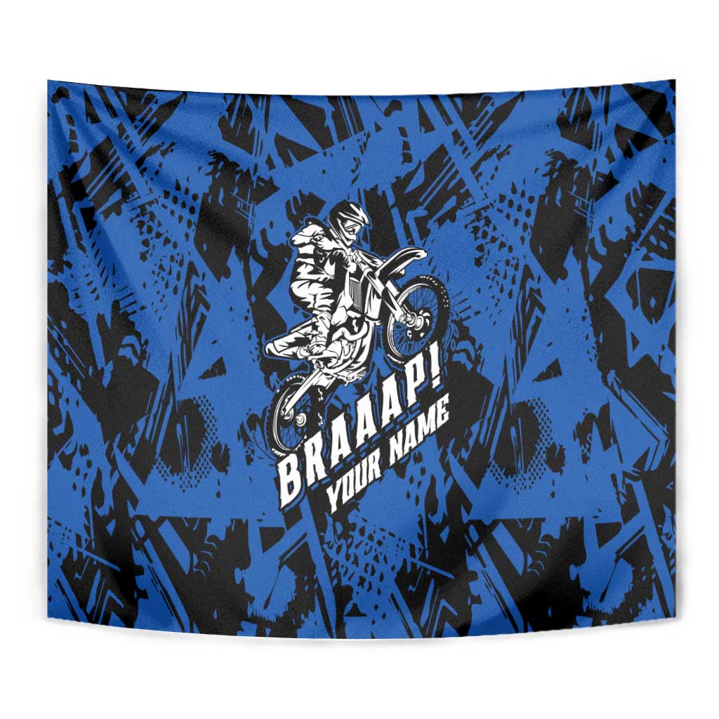 Personalized Motocross Rider Tapestry with Blue Graffiti Splash Pattern - Wonder Print Shop