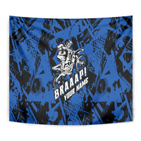 Personalized Motocross Rider Tapestry with Blue Graffiti Splash Pattern - Wonder Print Shop