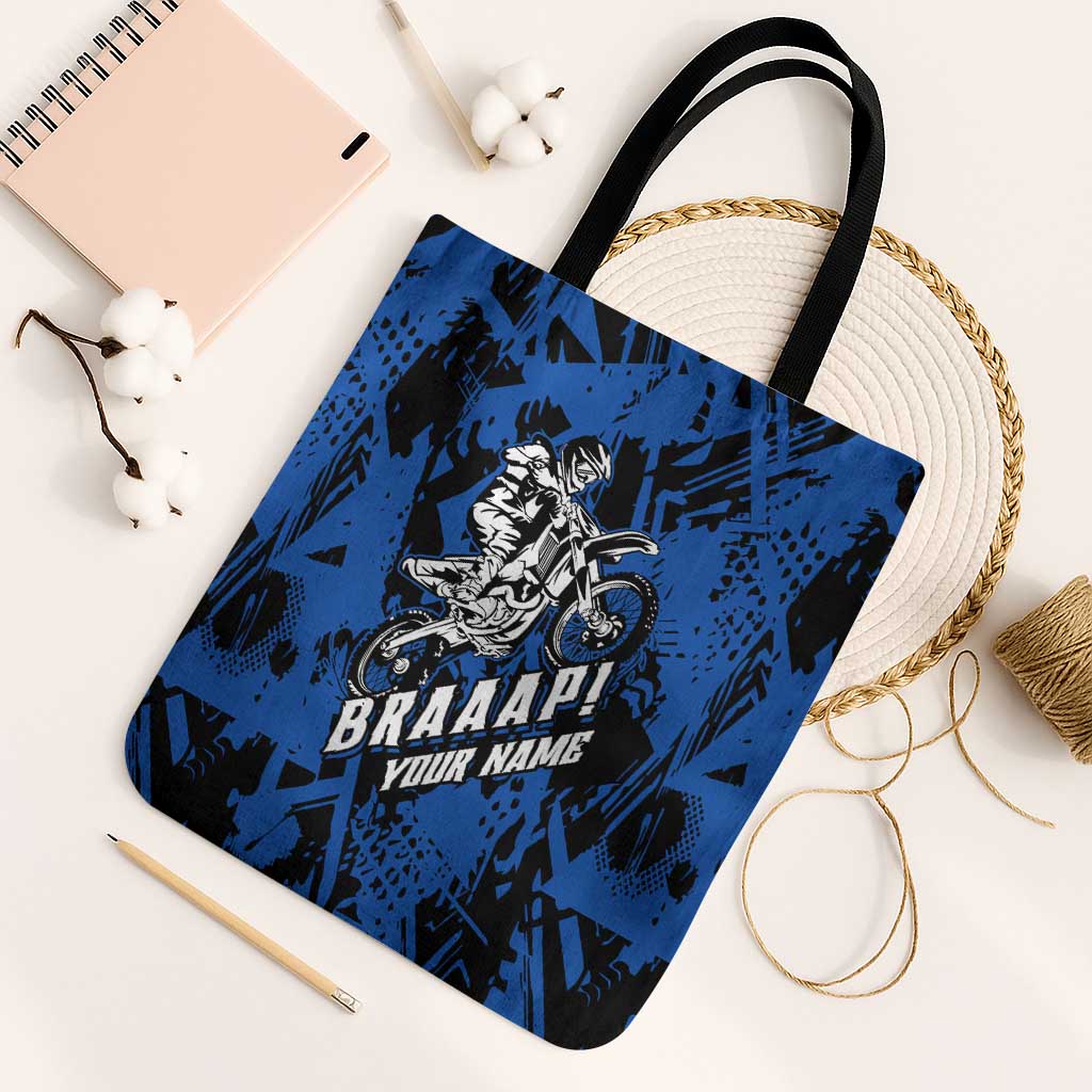 Personalized Motocross Rider Tote Bag with Blue Graffiti Splash Pattern - Wonder Print Shop