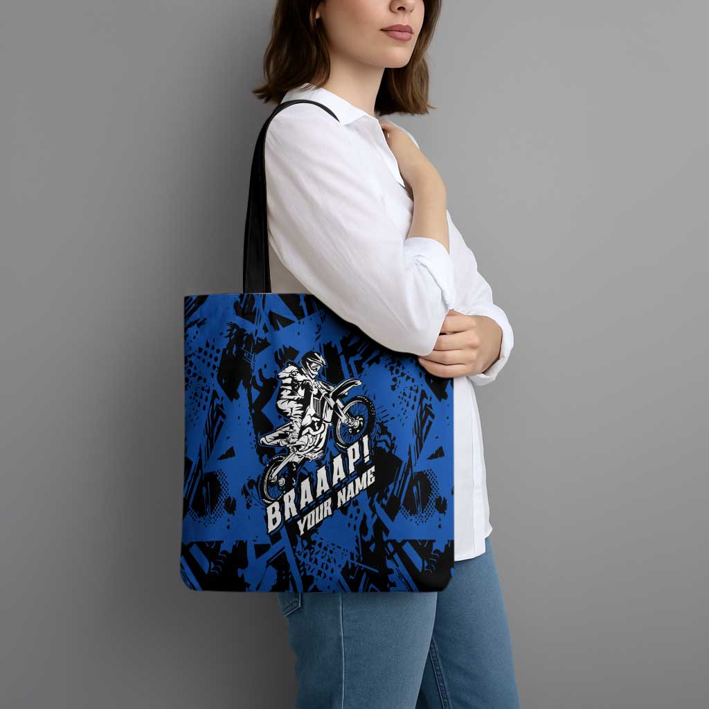Personalized Motocross Rider Tote Bag with Blue Graffiti Splash Pattern - Wonder Print Shop