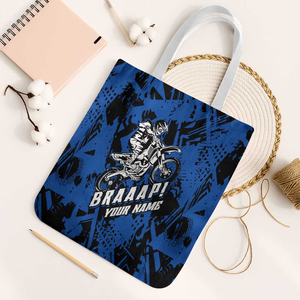 Personalized Motocross Rider Tote Bag with Blue Graffiti Splash Pattern - Wonder Print Shop