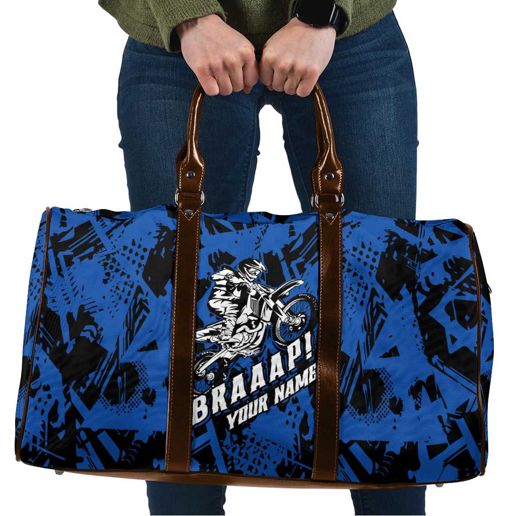 Personalized Motocross Rider Travel Bag with Blue Graffiti Splash Pattern - Wonder Print Shop