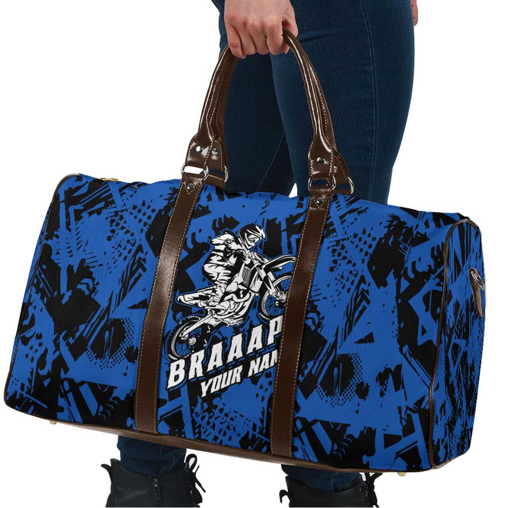 Personalized Motocross Rider Travel Bag with Blue Graffiti Splash Pattern - Wonder Print Shop