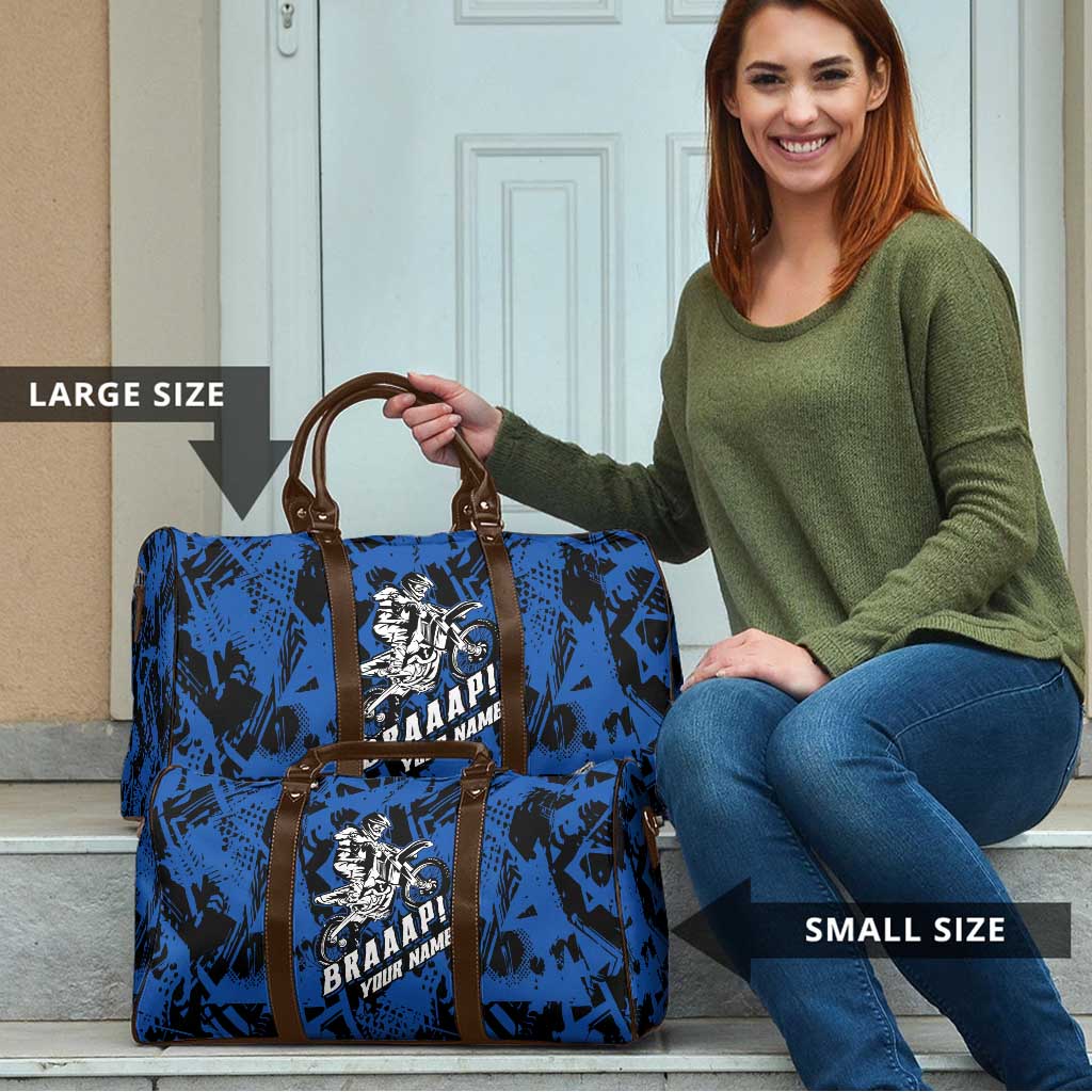 Personalized Motocross Rider Travel Bag with Blue Graffiti Splash Pattern - Wonder Print Shop