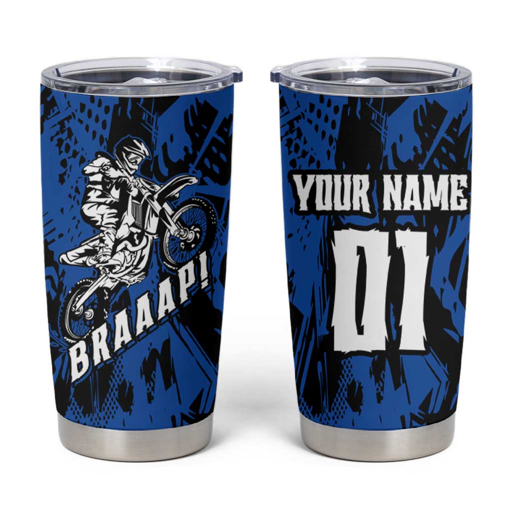 Personalized Motocross Rider Tumbler Cup with Blue Graffiti Splash Pattern - Wonder Print Shop