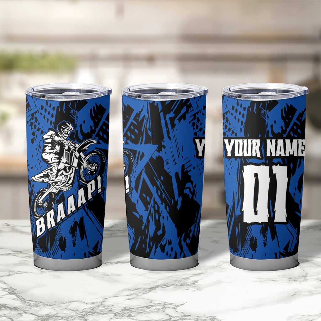 Personalized Motocross Rider Tumbler Cup with Blue Graffiti Splash Pattern - Wonder Print Shop