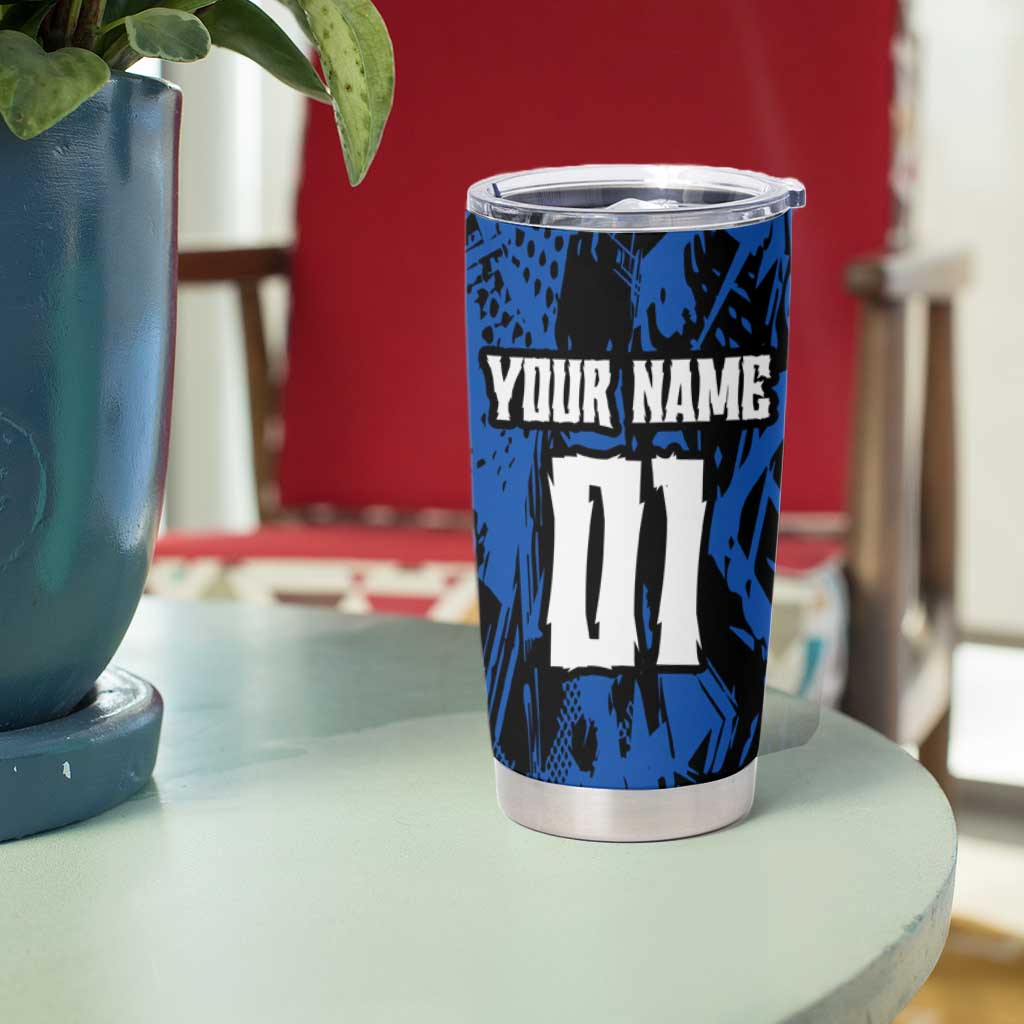 Personalized Motocross Rider Tumbler Cup with Blue Graffiti Splash Pattern - Wonder Print Shop