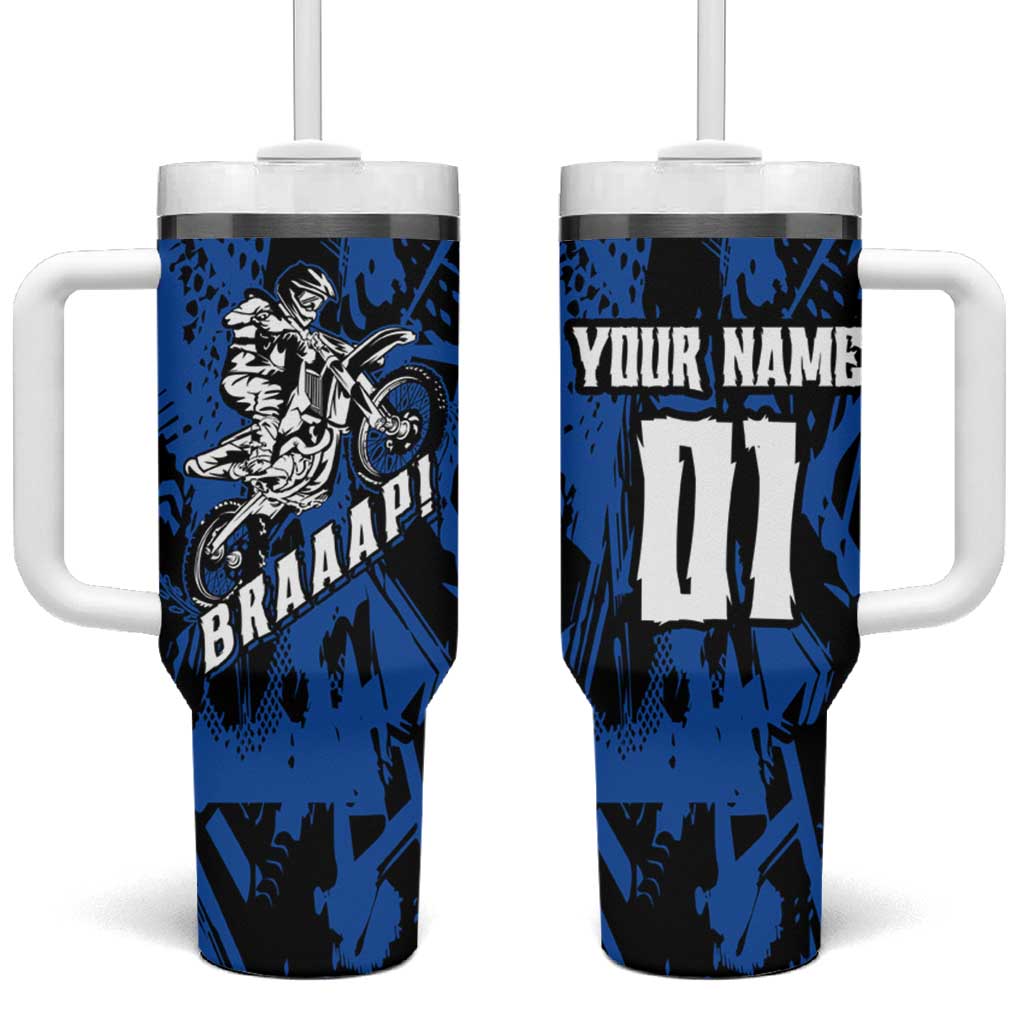 Personalized Motocross Rider Tumbler With Handle with Blue Graffiti Splash Pattern - Wonder Print Shop