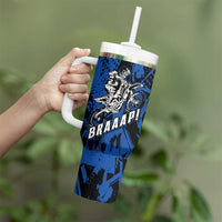 Personalized Motocross Rider Tumbler With Handle with Blue Graffiti Splash Pattern - Wonder Print Shop