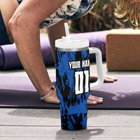 Personalized Motocross Rider Tumbler With Handle with Blue Graffiti Splash Pattern - Wonder Print Shop
