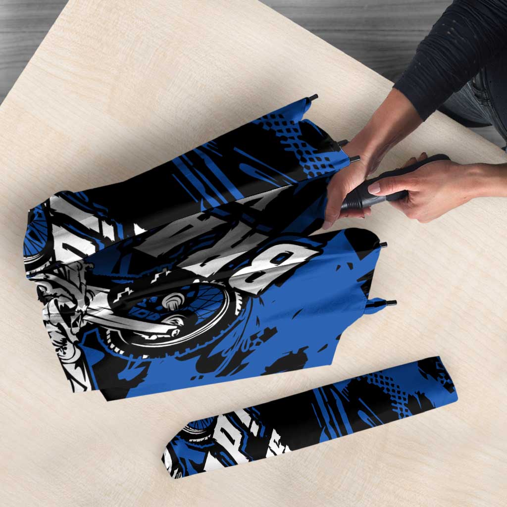 Personalized Motocross Rider Umbrella with Blue Graffiti Splash Pattern - Wonder Print Shop