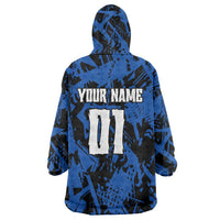 Personalized Motocross Rider Wearable Blanket Hoodie with Blue Graffiti Splash Pattern - Wonder Print Shop