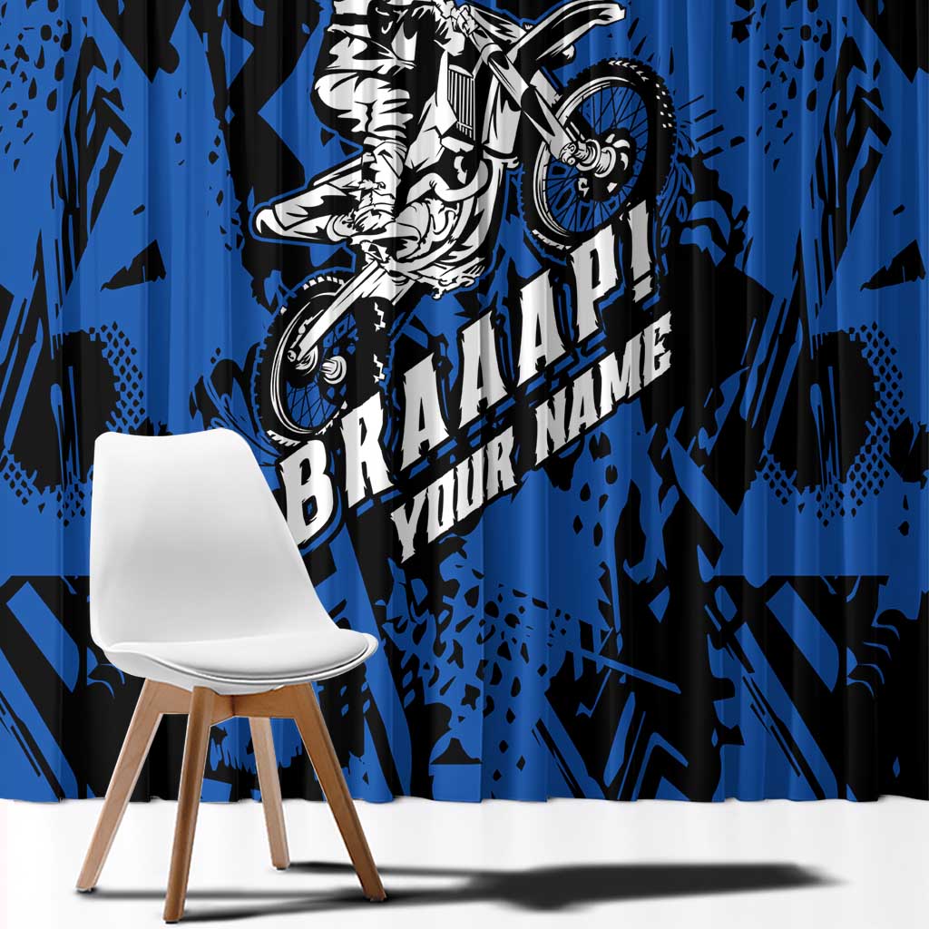 Personalized Motocross Rider Window Curtain with Blue Graffiti Splash Pattern - Wonder Print Shop