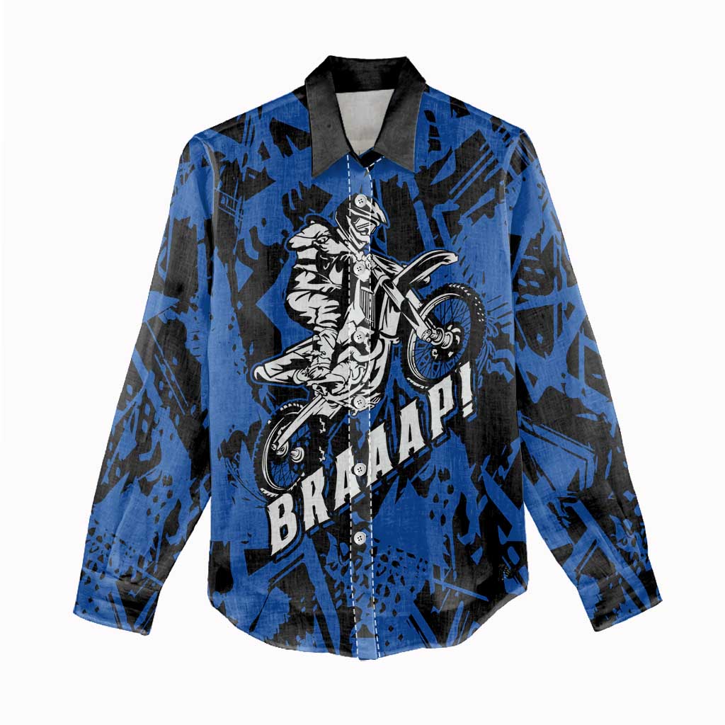 Personalized Motocross Rider Women Casual Shirt with Blue Graffiti Splash Pattern - Wonder Print Shop