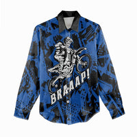 Personalized Motocross Rider Women Casual Shirt with Blue Graffiti Splash Pattern - Wonder Print Shop