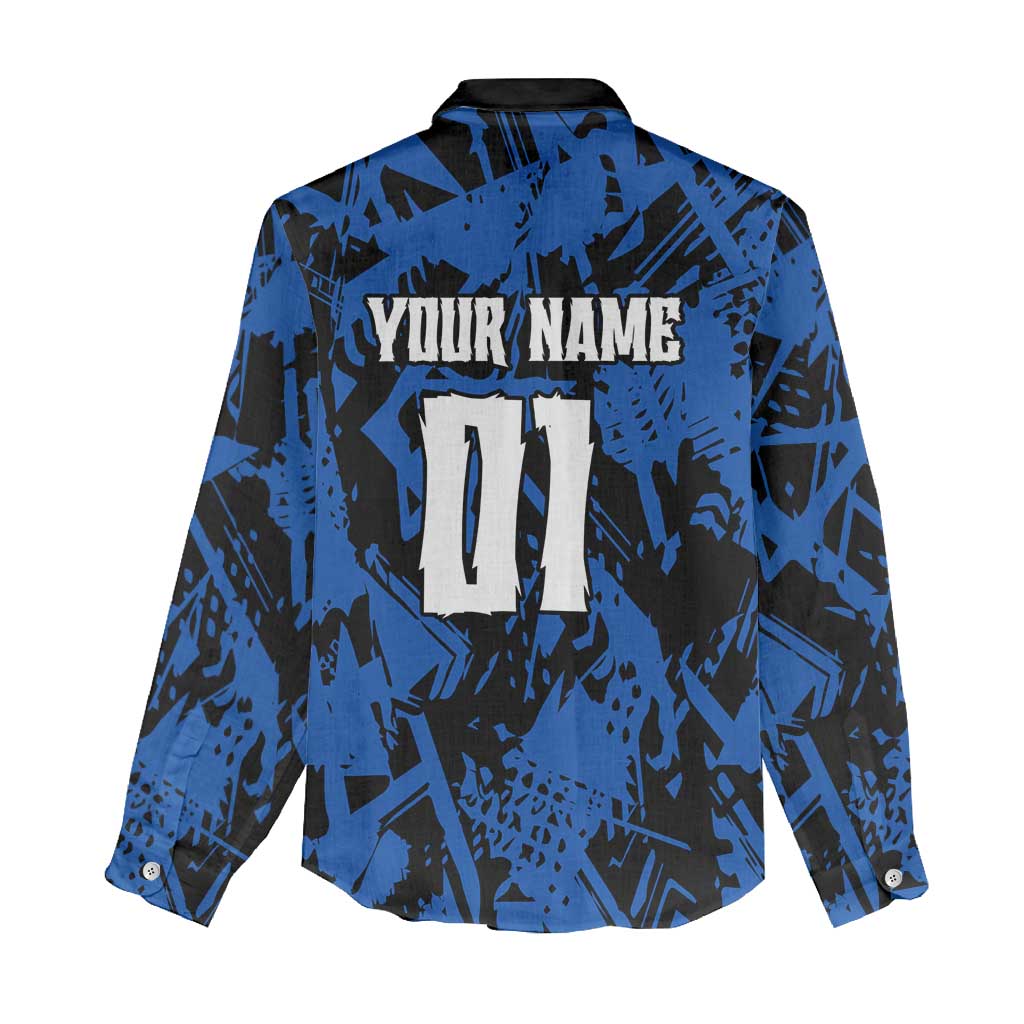 Personalized Motocross Rider Women Casual Shirt with Blue Graffiti Splash Pattern - Wonder Print Shop