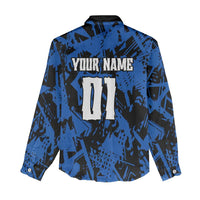 Personalized Motocross Rider Women Casual Shirt with Blue Graffiti Splash Pattern - Wonder Print Shop