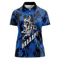 Personalized Motocross Rider Women Polo Shirt with Blue Graffiti Splash Pattern - Wonder Print Shop