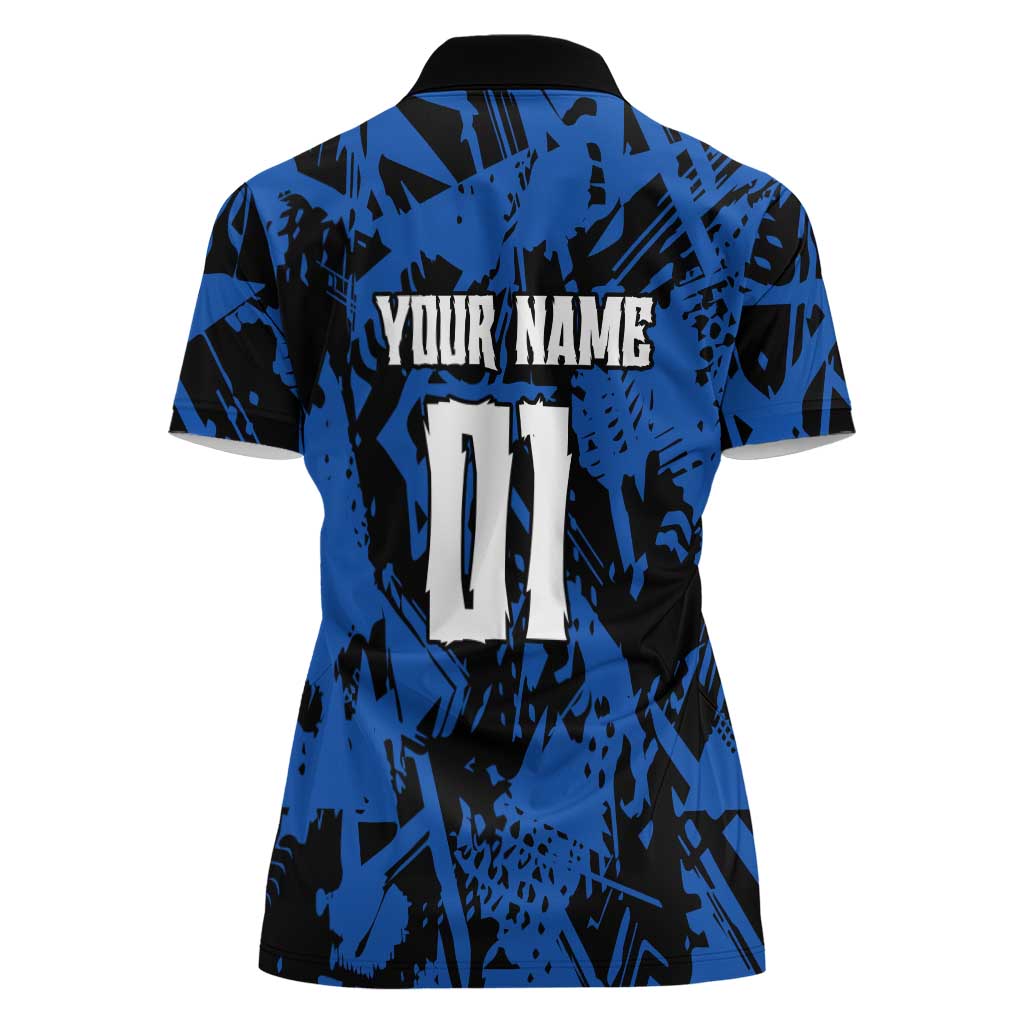 Personalized Motocross Rider Women Polo Shirt with Blue Graffiti Splash Pattern - Wonder Print Shop