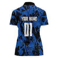 Personalized Motocross Rider Women Polo Shirt with Blue Graffiti Splash Pattern - Wonder Print Shop