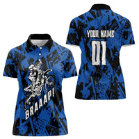 Personalized Motocross Rider Women Polo Shirt with Blue Graffiti Splash Pattern - Wonder Print Shop