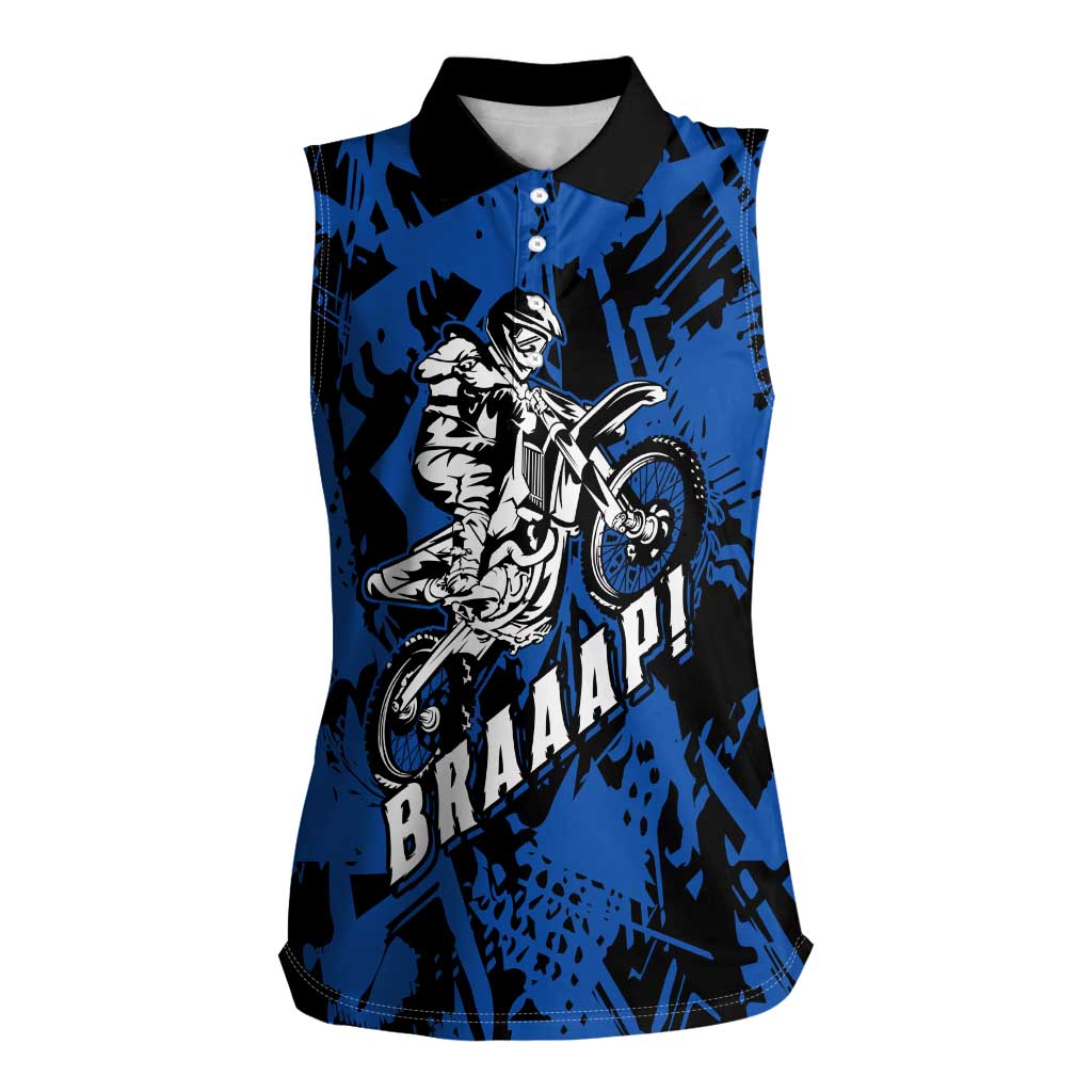 Personalized Motocross Rider Women Sleeveless Polo Shirt with Blue Graffiti Splash Pattern - Wonder Print Shop