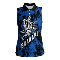 Personalized Motocross Rider Women Sleeveless Polo Shirt with Blue Graffiti Splash Pattern - Wonder Print Shop