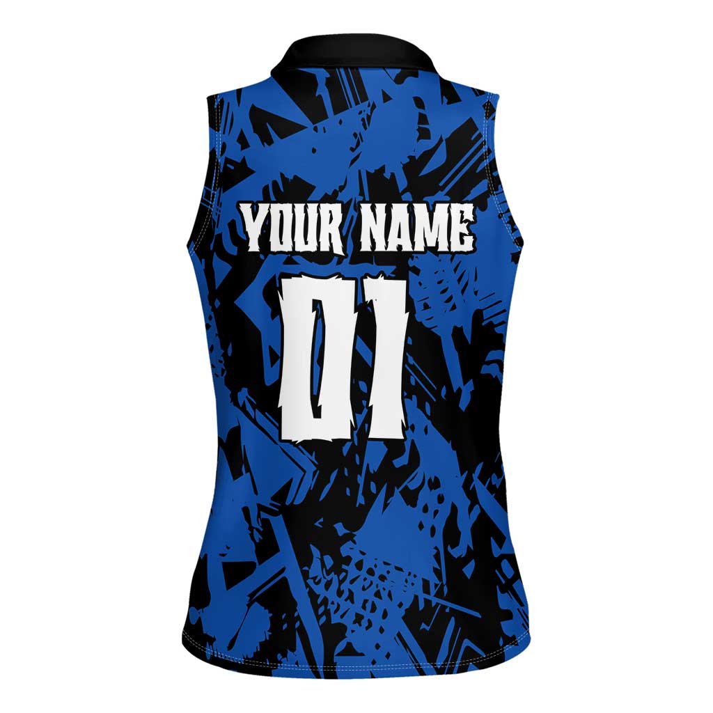 Personalized Motocross Rider Women Sleeveless Polo Shirt with Blue Graffiti Splash Pattern - Wonder Print Shop