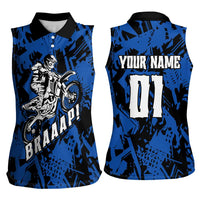 Personalized Motocross Rider Women Sleeveless Polo Shirt with Blue Graffiti Splash Pattern - Wonder Print Shop