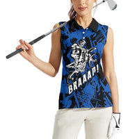 Personalized Motocross Rider Women Sleeveless Polo Shirt with Blue Graffiti Splash Pattern - Wonder Print Shop