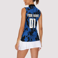 Personalized Motocross Rider Women Sleeveless Polo Shirt with Blue Graffiti Splash Pattern - Wonder Print Shop