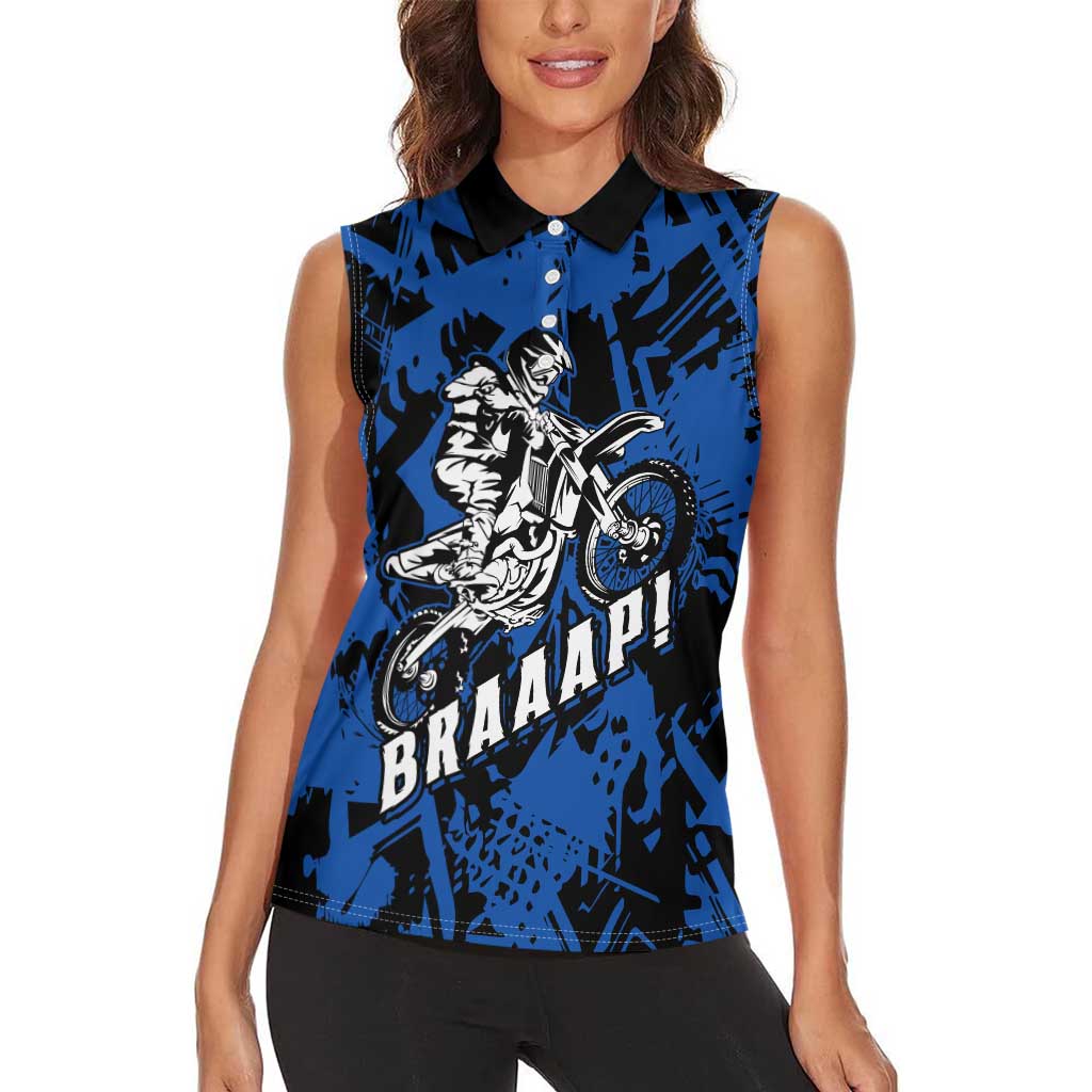 Personalized Motocross Rider Women Sleeveless Polo Shirt with Blue Graffiti Splash Pattern - Wonder Print Shop