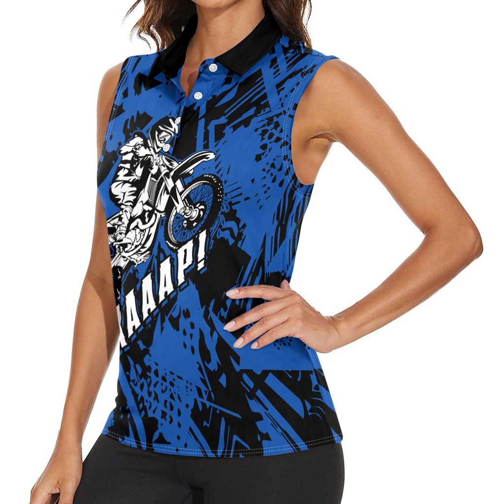 Personalized Motocross Rider Women Sleeveless Polo Shirt with Blue Graffiti Splash Pattern - Wonder Print Shop
