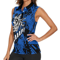Personalized Motocross Rider Women Sleeveless Polo Shirt with Blue Graffiti Splash Pattern - Wonder Print Shop