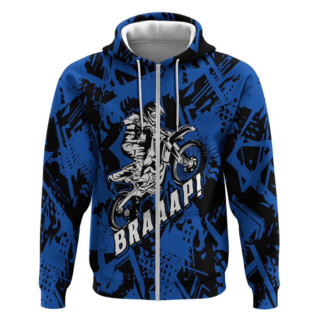 Personalized Motocross Rider Zip Hoodie with Blue Graffiti Splash Pattern - Wonder Print Shop