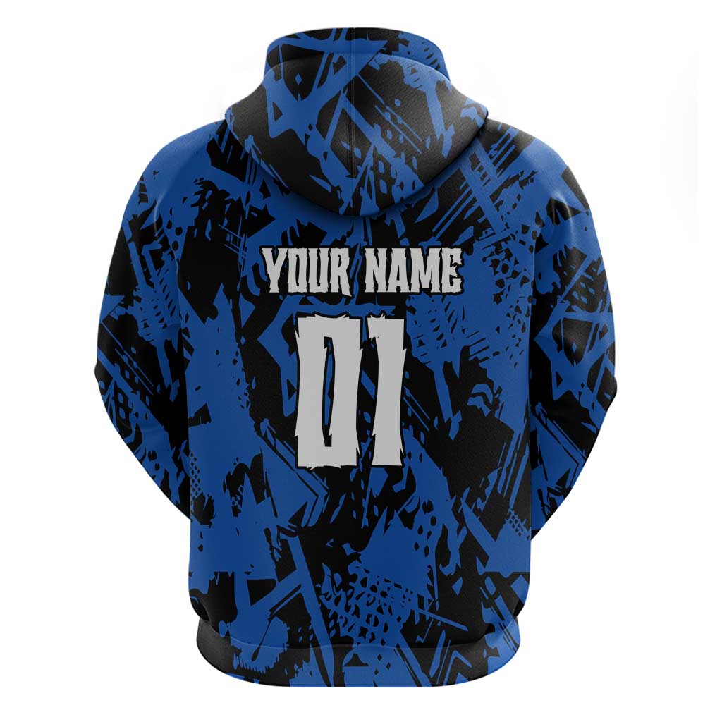 Personalized Motocross Rider Zip Hoodie with Blue Graffiti Splash Pattern - Wonder Print Shop