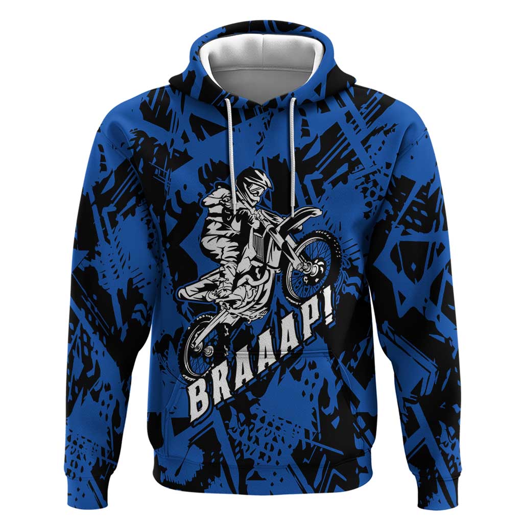 Personalized Motocross Rider Zip Hoodie with Blue Graffiti Splash Pattern - Wonder Print Shop
