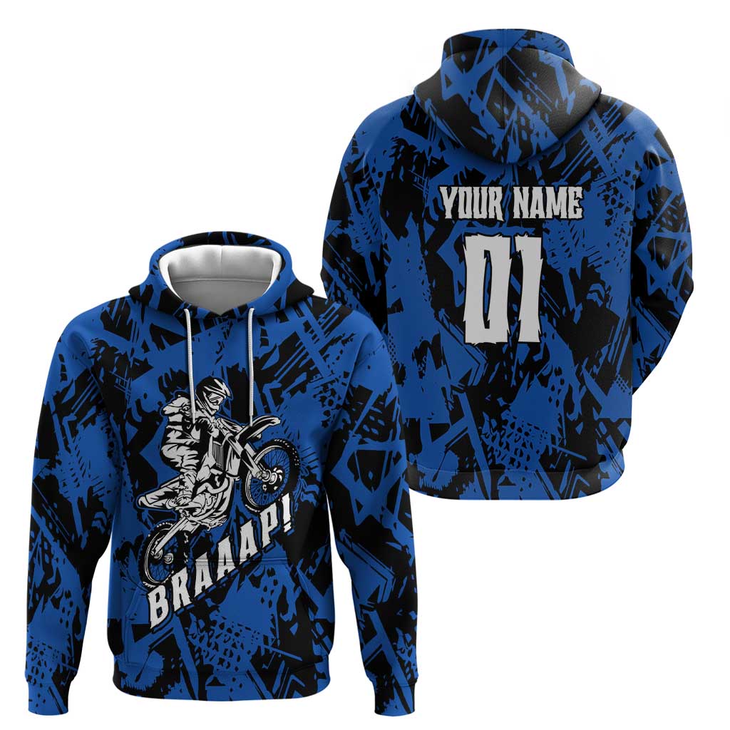 Personalized Motocross Rider Zip Hoodie with Blue Graffiti Splash Pattern - Wonder Print Shop