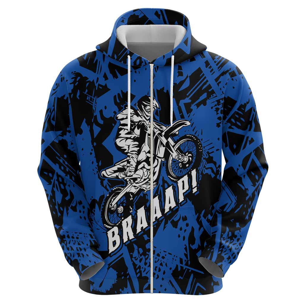 Personalized Motocross Rider Zip Hoodie with Blue Graffiti Splash Pattern - Wonder Print Shop