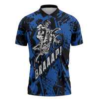 Personalized Motocross Rider Zipper Polo Shirt with Blue Graffiti Splash Pattern - Wonder Print Shop