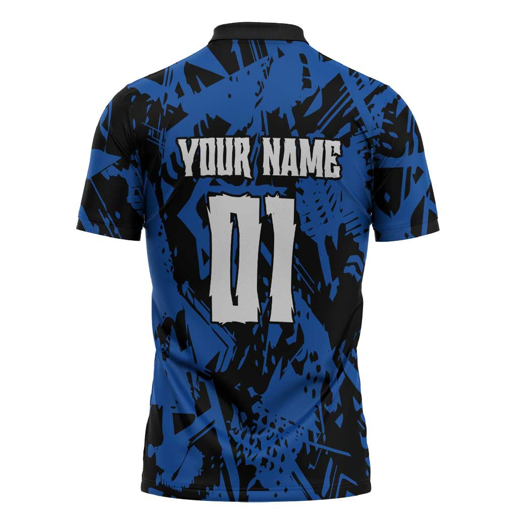 Personalized Motocross Rider Zipper Polo Shirt with Blue Graffiti Splash Pattern - Wonder Print Shop