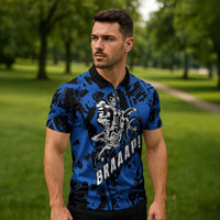 Personalized Motocross Rider Zipper Polo Shirt with Blue Graffiti Splash Pattern - Wonder Print Shop