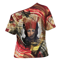 Amunet Cross Shoulder Shirt with Egyptian Queen Portrait Ancient Mythology