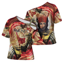 Amunet Cross Shoulder Shirt with Egyptian Queen Portrait Ancient Mythology