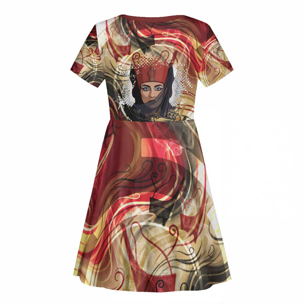 Amunet Kid Short Sleeve Dress with Egyptian Queen Portrait Ancient Mythology